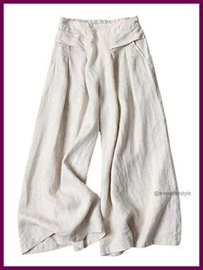 Linen Cropped Wide Leg Palazzo Pants High Waist Culottes